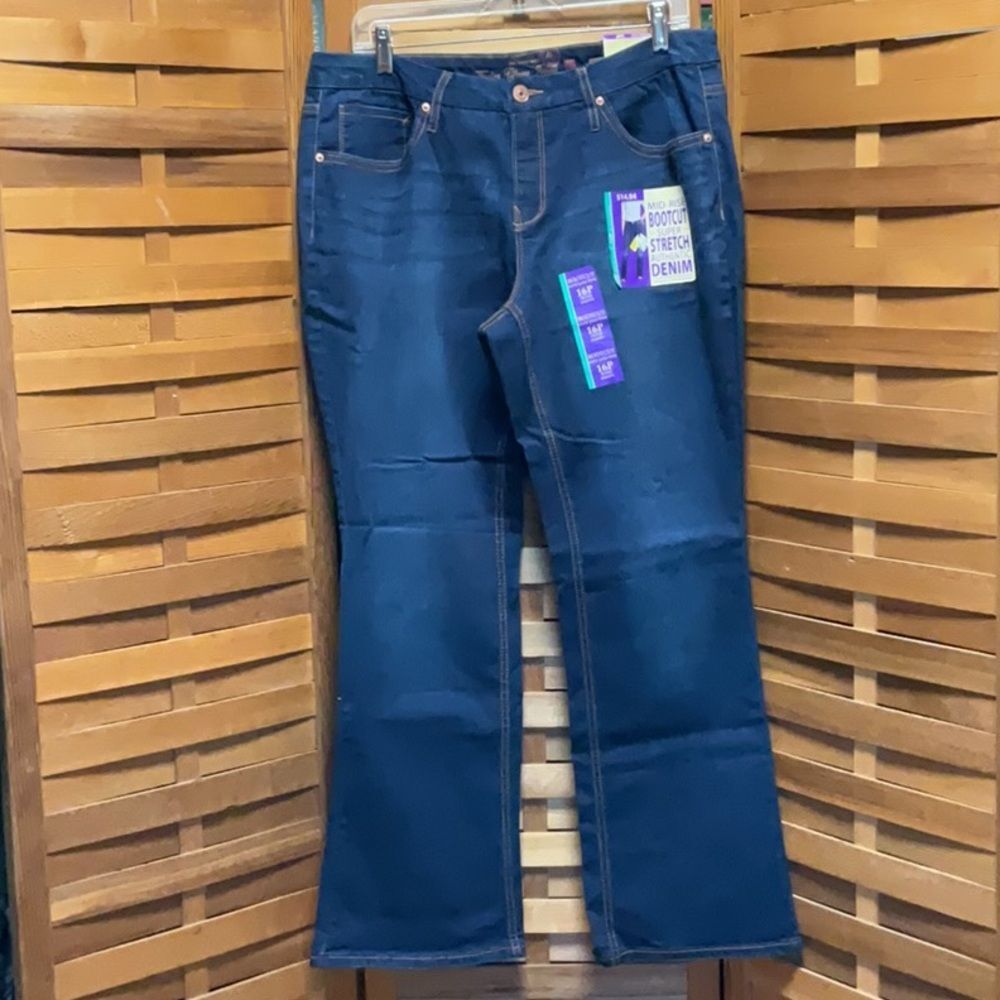 NWT Faded Glory Women Blue Boot Cut Jeans Classic Denim 16 Petite Cotton